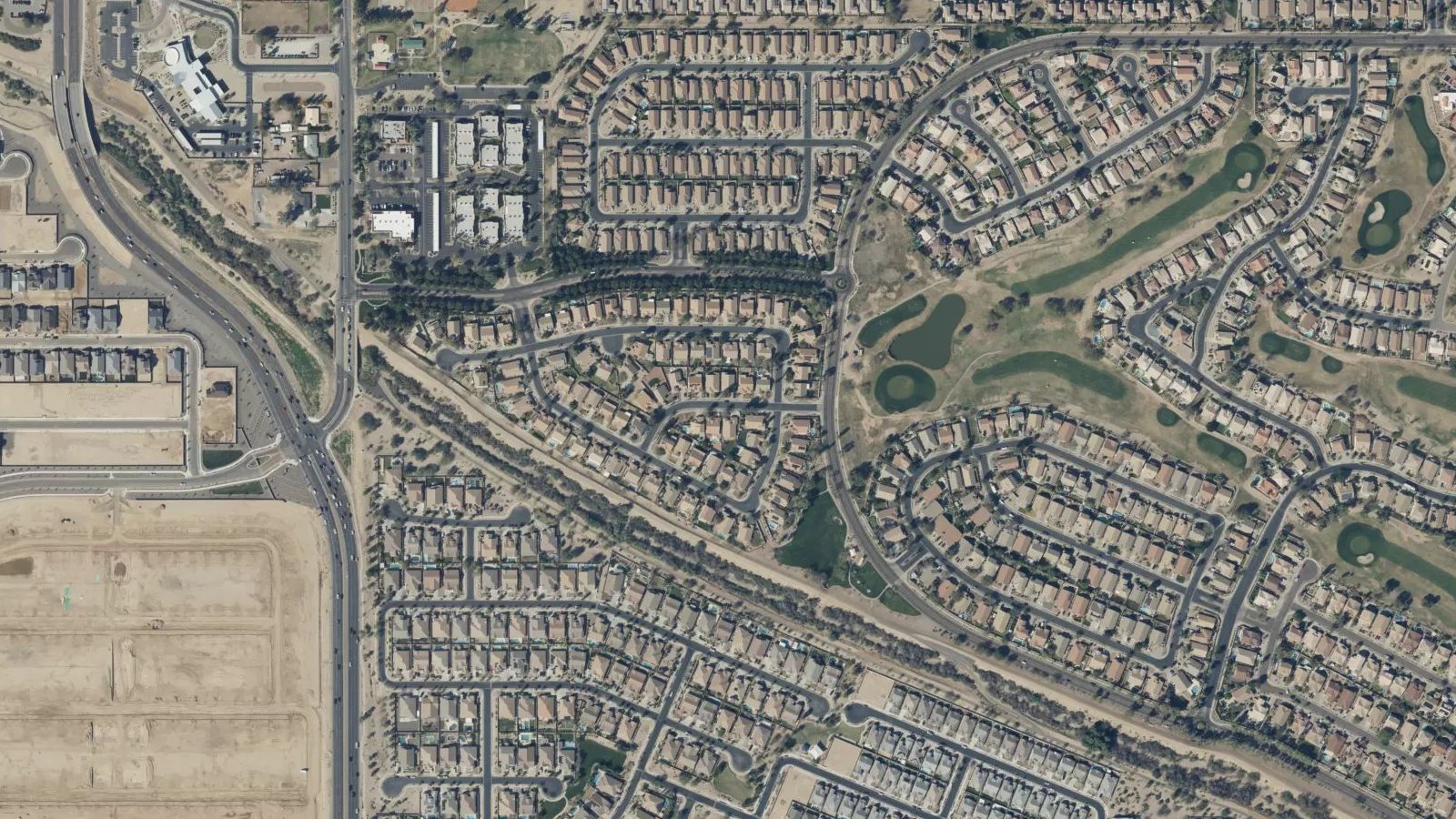 Satellite view: a newly built residential subdivision